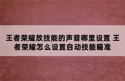 王者荣耀放技能的声音哪里设置 王者荣耀怎么设置自动技能瞄准